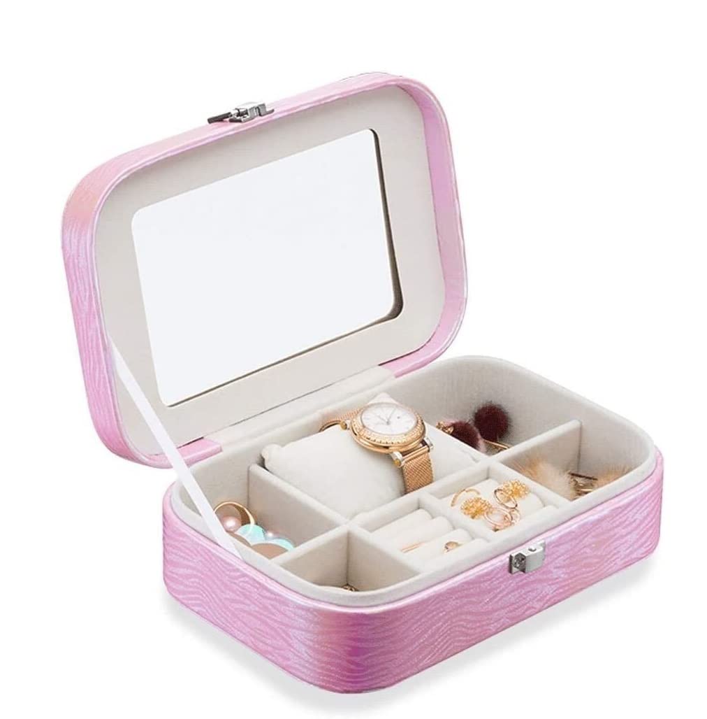Nowoczesna Etui Na Biżuterię Podróżną Zmienny Kolor PU Leather Jewelry Organizer Pudełko Do Przechowywania Z Lustrem Girl Gift Box Ozdoba(A)