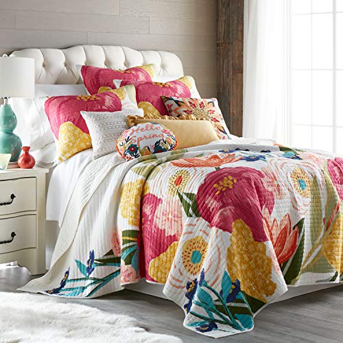 multi color bedding - Levtex home - Grandiflora Quilt Set - King Quilt + Two King Pillow Shams - Multicolor Bold Contemporary Floral - Quilt Size (106x92in.) and Pillow Sham Size (36x20in.) - Cotton