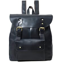 Gratlin 16 Inch Small Leather Backpack for Men | Full Grain Buffalo Leather Backpack Purse for Women Men | Vintage Travel Rucksack Casual Daypack | Blue Leather Backpack for Women