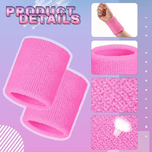 Image of WILLBOND 8 Pack Wrist Sweatbands Sports Wristbands Tennis Sweatbands Neon 80s Thick Cotton Gymnastics Sweat Band Athletic Football Soccer Sports Wristband for Men Women Party