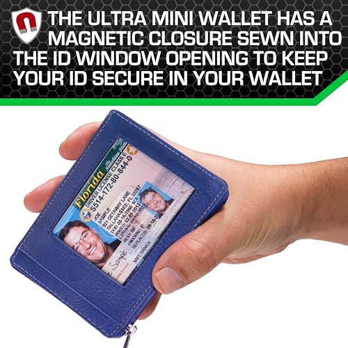 Image of ID STRONGHOLD RFID Front Pocket Wallet Mini Minimalist Wallet Slim Wallet Genuine Leather with Zipper , Royal Blue , Small