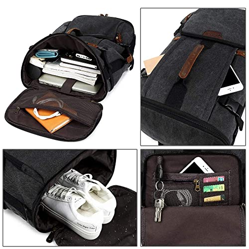 G-FAVOR Travel Backpack, 40L Vintage Canvas Rucksack Convertible Duffel Bag Carry On Backpack Fit for 17.3 Inch Laptop Bag (Black)