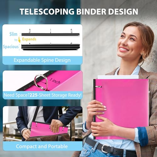 Image of WOT I 4-Pack Telescoping 3 Ring Binder 1 Inch, Expandable Flexible Binder - Patented Design for Easy Portability, Holds 8.5 inchx11 inch Paper, 4 Bright Colors, Perfect for School, Office&Home Organization