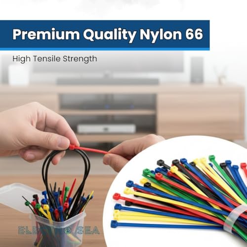 Image of ElectroSea Multicolor Nylon Cable Ties, 100 Pieces 2.5 x 100 mm (4 Inch), Self-Locking Plastic Zip Ties, Heavy Duty, Heat Resistant, For Home, Garden, Office Wire Management