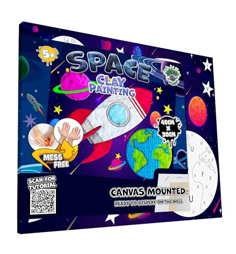 Splat Planet Kit de peinture à l'argile sans dégâts, kit d'argile autodurcissante, toile 3D sensorielle, activité artistique et manuelle amusante pour enfants, pré-encadré 40x30cm