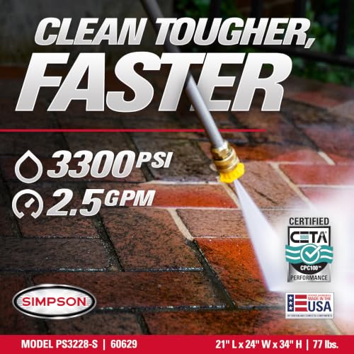 Image of SIMPSON Cleaning PS3228 PowerShot 3300 PSI Gas Pressure Washer, 2.5 GPM, Honda GX200 Engine, Includes Spray Gun and Extension Wand, 5 QC Nozzle Tips, 5 /16-inch x 25-foot MorFlex Hose, 49-State