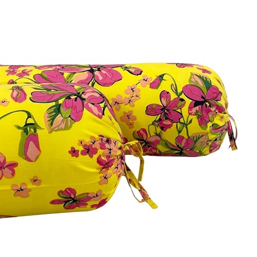Image of Swayam Set of 2 Pure Cotton Bolster Cover | 30x30 Inch | Soft Breathable Masnad Cover 200TC | Durable & Washable | Floral Print Bolster Cover for Diwan, Bed & Sofa - Yellow