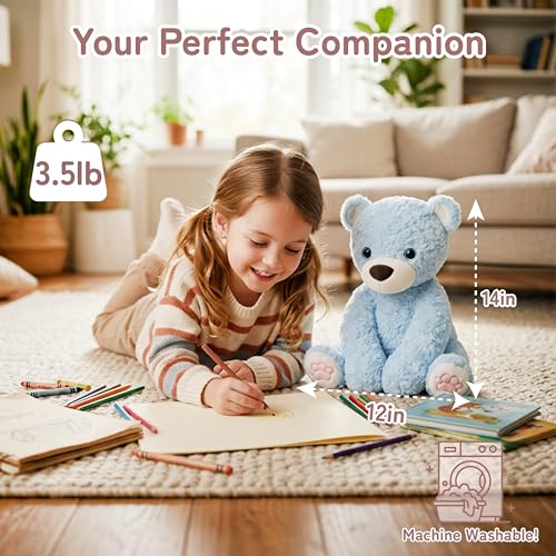 Image of Niuniu Daddy Blue Bear Weighted Stuffed Animals, Plush Pillow Toy for Kids | 20 in 3.3 lbs, Heavy sensory lap pad, lying body pillow for sleeping, machine wash, huggable gift, cute plushies
