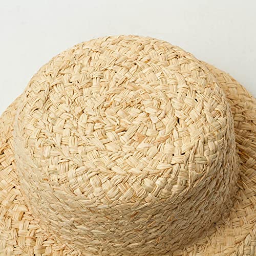 Kids Wide Brim Straw Sun Hat with Adjustable Tie for Outdoor Beach Activities Summer Sun Protection- 52cm Black Tie4