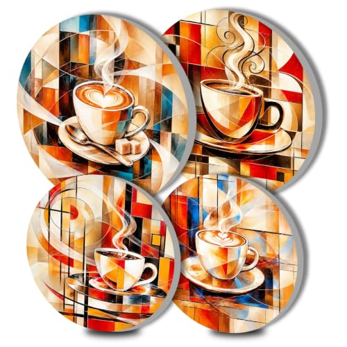 Tucocoo Vintage Coffee Electric Stove Burner Covers, Set of 4 Round Stove Burner Covers, 8 Inches and 10 Inches, Gas Stove Burner Covers, Metal Stove Burner Cover, Coffee Cup Cooktop Decorative