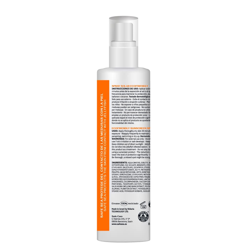 SAFE SEA - Solar Medusas Crema Solar 50 SPF Adultos 250ml | Protector Solar 50 Eco-Friendly | Spray Solar 50 | Proteccion Solar 50 SPF | Antimedusas