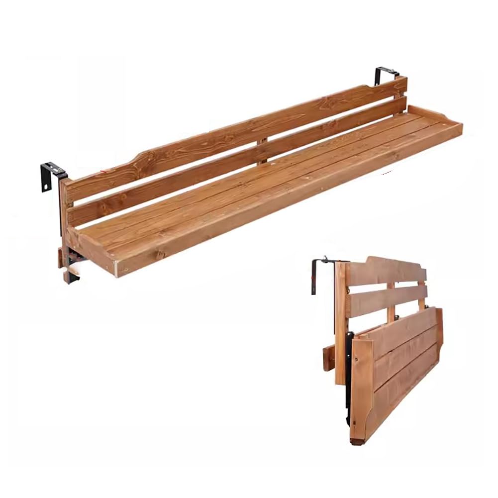 Tavolino da balcone in legno, regolabile e pieghevole, 60 cm, color caramello, forte capacità di carico, ideale per barbecue da giardino, adatto per balconi e ringhiere da giardino