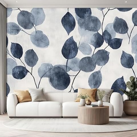 WEANOKCRA Canvas Wallpaper Peel & Stick Floral Grey Vintage Floral Patterns Leaves Delicate Flowers Botanical Wall Mural Self-Adhesive Removable Wall Decor for Bedroom & Living Room - 100" x 144" Cover