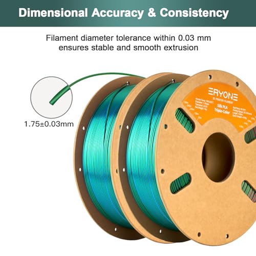 Image of ERYONE Silk Tri Color PLA Filament 3D Printer 1.75mm + /- 0.03mm, Multicolor Filament Tricolor PLA Bundle 2KG Cardboard Spool, Red Blue Green