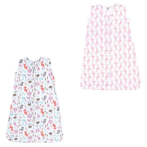 Hudson Baby Unisex Baby Cotton Sleeveless Wearable Sleeping Bag, Woodland Fox Flamingo 2-pack, 6-12 Months US
