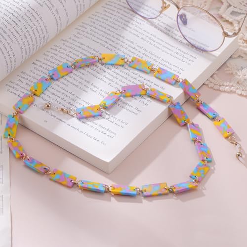 Image of kkjoy Acrylic Glasses Chain Colourful Squares Beach Holidays Sunglasses Holder Strap Eyeglass Lanyards for Women Men