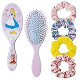 LUV HER Alice in Wonderland Hair Accessory Set – 5 Pieces: 1 Detangling 9-inch Hairbrush & 4 Scrunchies, Elastic Hair Ties, Ages 3+