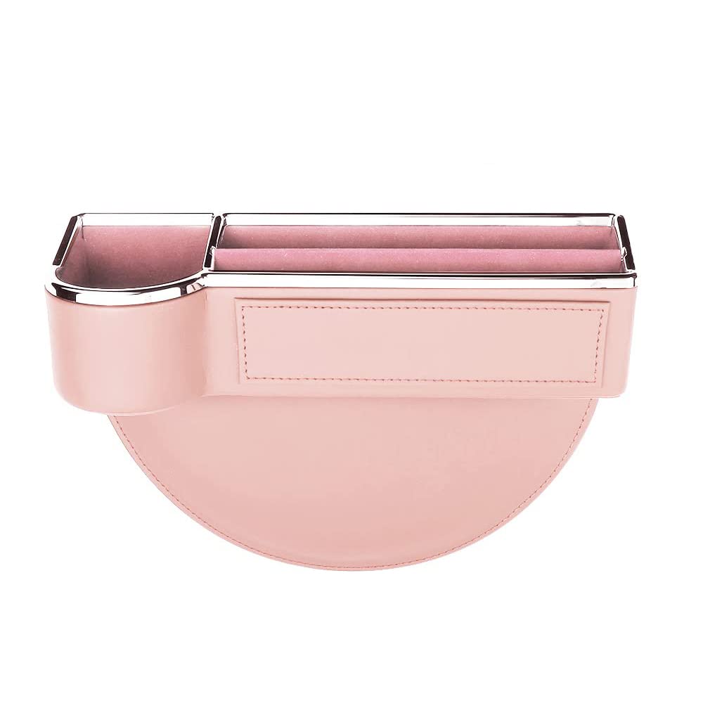 ontto Borsa Universale per seggiolino Auto con Fessura in Pelle PU Tasche Laterali Organizer per Sedile Auto Imbottitura Spazio per la Console Contenitore per Monete con Foro per Cavo USB Rosa