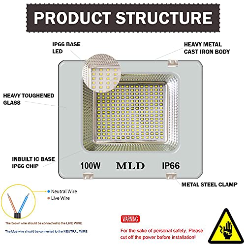 Image of MLD Portable 100 Watt Led Flood Light halogen outdoor /indoor ip66 focus Cool White (100watt,Colour-White)-Pack of 2