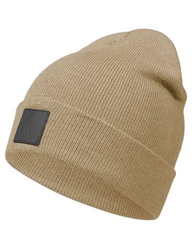 Occulto Leatherpatch Winter Mütze Beanie Beige