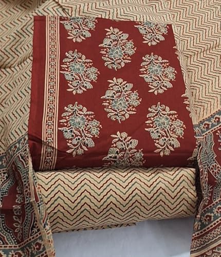 Image of DRAVINAM Trends Women's Premium Cambric Cotton Jaipuri Printed Unstitched Salwar Suit Dress Material with Mulmul Cotton Dupatta