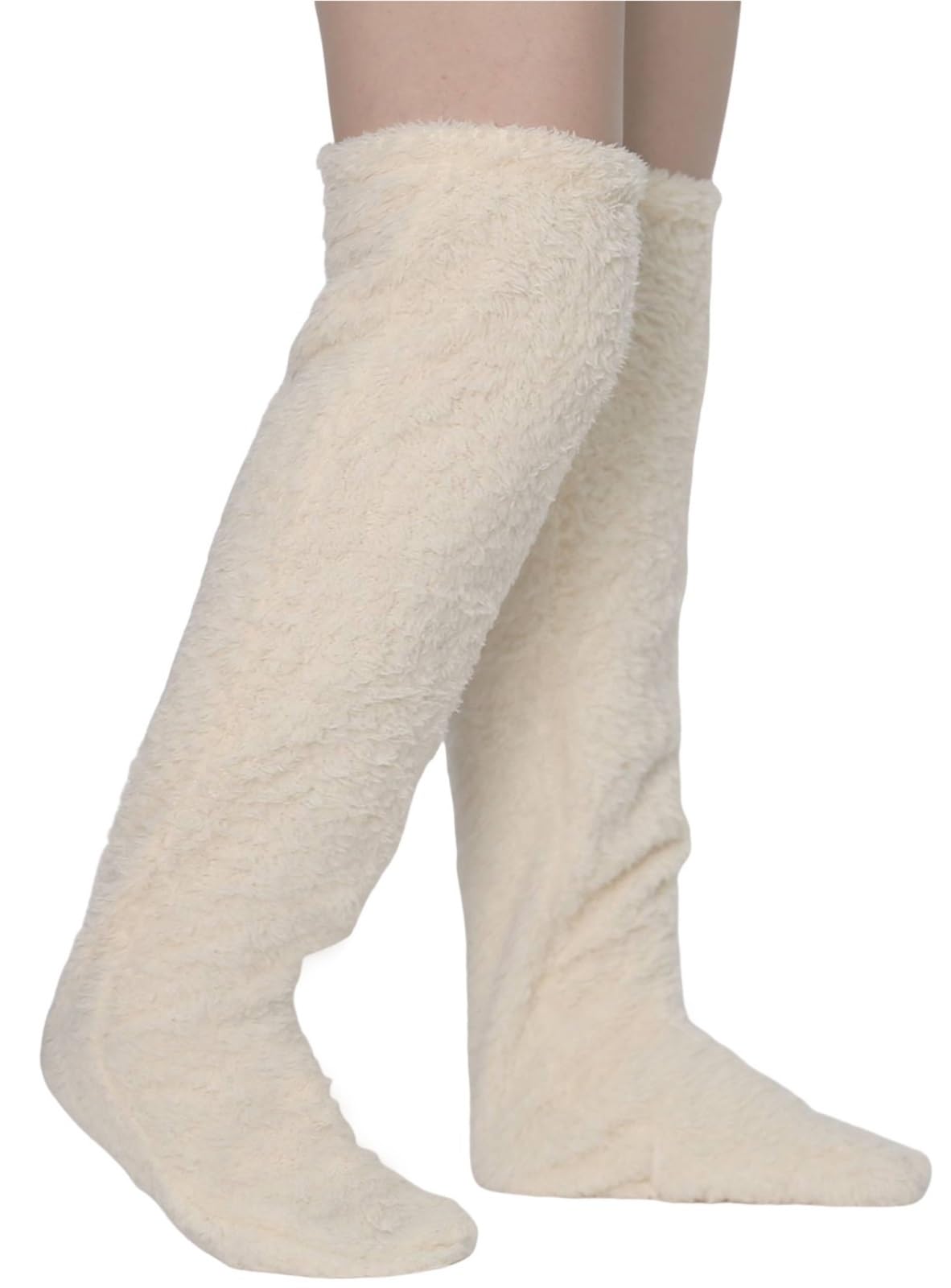 HUFENYU Goose Down Knee Socks For Christmas Over Knee High Fuzzy Leg Warmers Winter Cozy High Thigh Tube Sock(Beige)