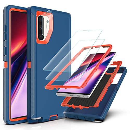 YmhxcY Note 10 Case with Self Healing Flexible TPU Film[2 Pack] and Camera Lens Screen Protective Film[2 Pack], Heavy Protection Cover for Samsung Galaxy Note 10-Blue and Orange