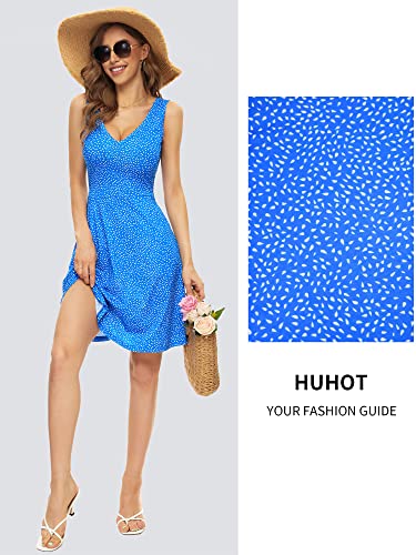 Image of HUHOT Womens Sleeveless V Neck Dress with Pocket Summer Beach Midi Flared Tank Dress