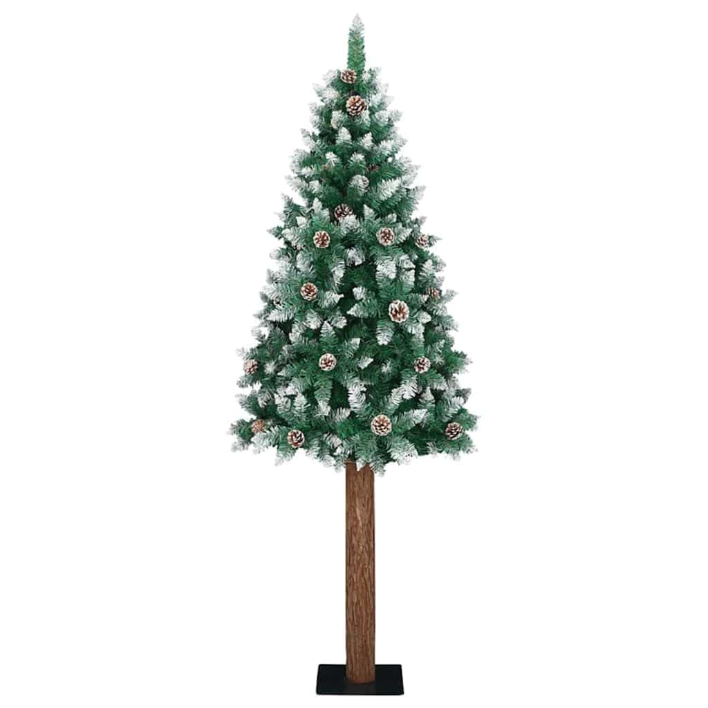 Smukła choinka 180 cm z LED, PVC i litą sosną