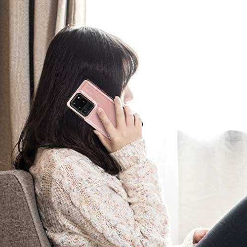 Asuwish Compatible with Samsung Galaxy S20 Ultra Glaxay S20ultra 5G Wallet Case Tempered Glass Screen Protector Card Holder Stand Leather Cell Cover Phone Cases for Gaxaly S 20 20ultra G5 Rose Gold