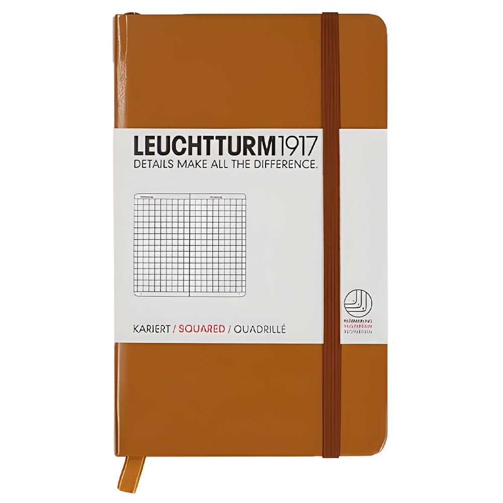 Leuchtturm1917 Not Defteri Cep Boy A6, Sert Kapak, 187 Numaralandırılmış Sayfa, Kareli, Karamel
