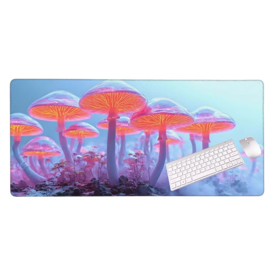 Alfombrilla de ratón 1400x600x3 MM, Alfombrilla Ratón XXL Extendida de Gran Tamaño con Bordes Cosidos, Base de Goma Antideslizante Almohadilla para Teclado, Setas de ensueño S-9581