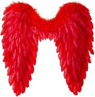 Trajes de halloween de asas de anjo coloridas superdimensionadas, asas de anjo feitas de penas, adereços de fantasia para festas, halloween, festas, etc (60x60cm, Penas vermelhas)