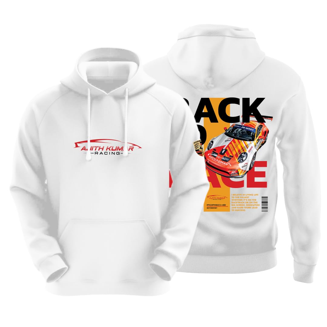 dudeme Ajith Kumar Car Racing Motorsport Hoodie | Car Enthusiast for Men & Women White Hoodie 100% Cotton Car Printed Hoodies.-picture-17