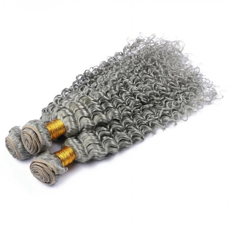 Brazilian Virgin Human Hair Bundles Sliver Grey Deep Wave Bundles Human Hair 24 26 28 inch 12A Unprocessed Quick Weave for Black Women