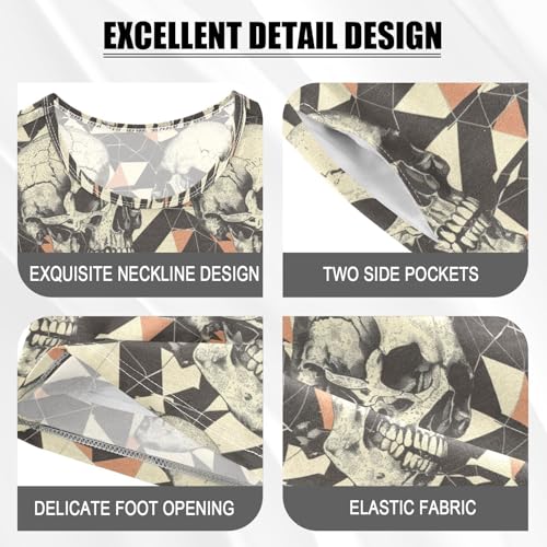 ALAZA Skulls Geometric Pajama Set Short Sleeve Sleepwear Soft Lounge Nightwear4