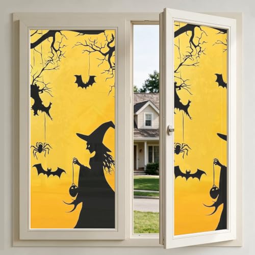 Image of Nuxovilar Halloween Witch Spider Bat Pattern Window Film 17.5x39.3 PVC