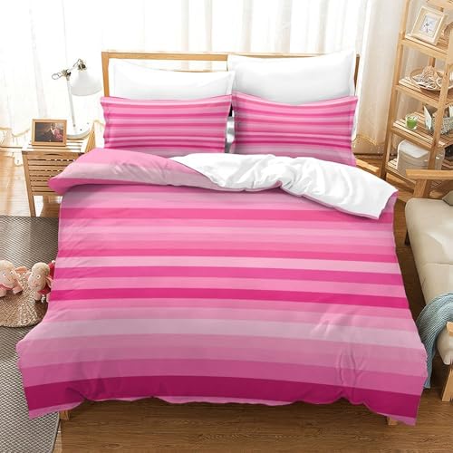 Housse de Couette 140x200cm Rayures Roses 3D pour Lit Simple