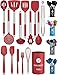 ORBLUE Juego de utensilios de cocina de silicona, 14 piezas, cabezales de silicona de grado alimenticio seguros y asas de acero inoxidable con mango de silicona resistente al calor, color rojo