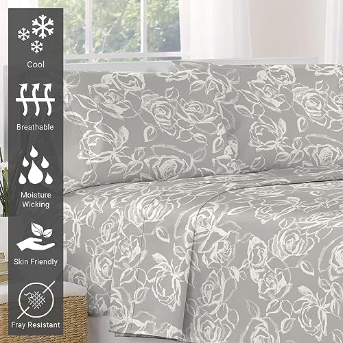 Pizuna Cotton Simply Floral Silver Print Flat Sheet Double 1 Pc - Image 2