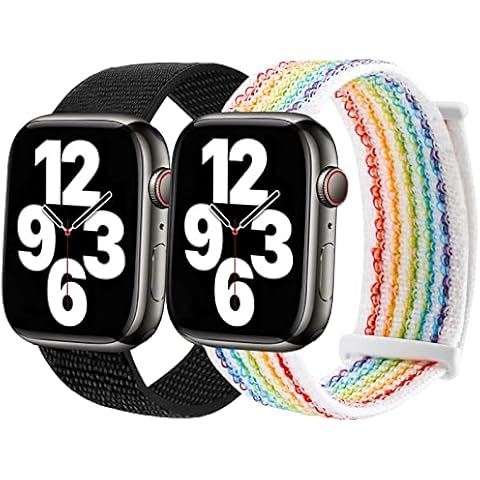 Compatible with Apple Watch Rainbow Band, Nylon Pride iWatch Band for 38/40/41mm & 42/44/45/49mm, Hook and Loop Bands for Series Ultra SE 8 7 6 5 4 3 2 1 (38/40/41mm, Black/NewRainbow) Cover