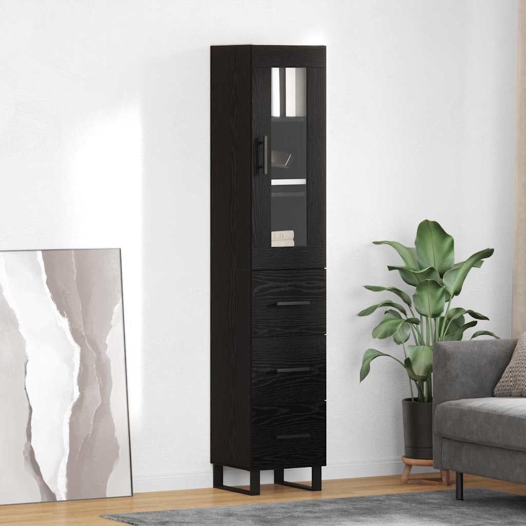 Générique Bufet inżynieryjny drewniany 34,5x34x180 cm Metalowe nogi czarne | Przestronne przechowywanie, 5 przegródek, gładka powierzchnia, łatwa do czyszczenia, nowoczesny design do jadalni lub kuchni