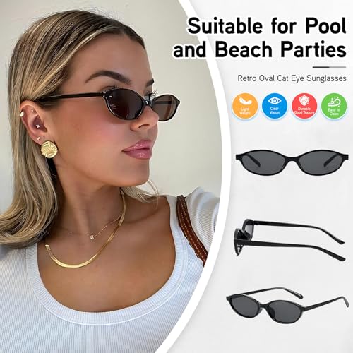 12/24 Pack Retro Oval Cat Eye Sunglasses for Women Bulk Y2k Designer Trendy Narrow Shades 90s Small Sun Glasses Set3