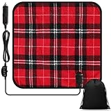 Tuanse 16 x 16 Inches Car Electric Blanket 12 Volt Heated Car Blanket with Temperature Controller and Black Storage Bag Cold Weather Tailgating and Emergency Kit(Black Red White,Plaid)