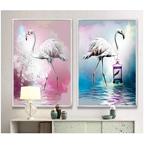 Peinture flamant rose affiche aquarelle impression toile salon 50x70