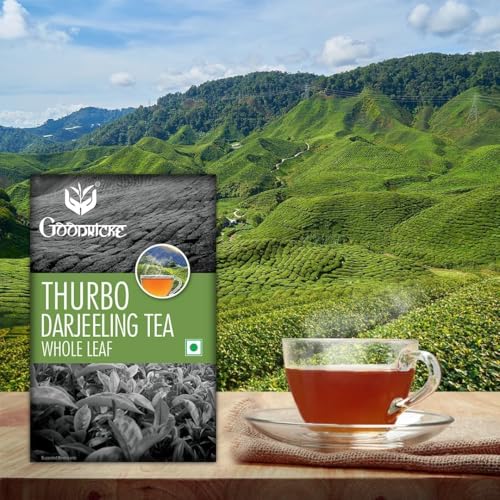 Image of Goodricke Thurbo Darjeeling Tea 250gm Pack of 2 with Complimentary Glass Cup, Loose Whole Leaf Darjeeling Black Tea with Delicate Aroma and Bright Character, 100% Sourced from Goodricke Gardens