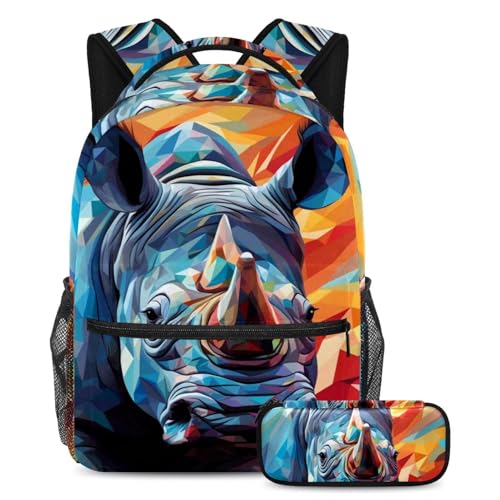 Sac à dos polyvalent 2 pièces avec motif rhinocéros d'art 50 en grand format Large
