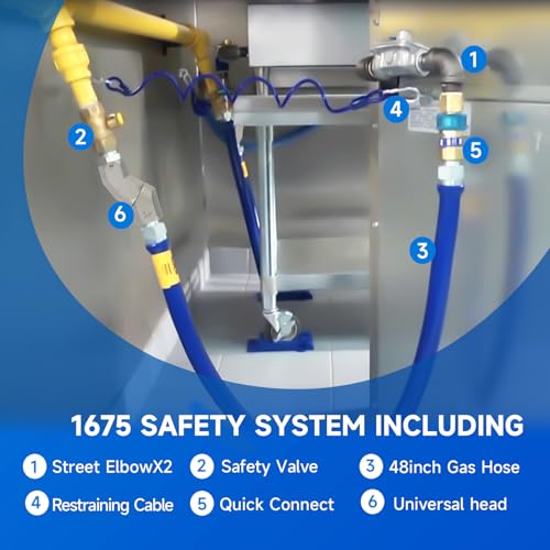 Mangueira de linha de gás flexível comercial de 1,22 cm, kit de conector de mangueira móvel de gás d
