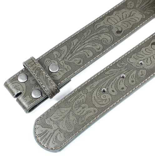 Image of BC Belts Western Leather Belt Strap - 1.5 inch Wide with Embossed Scrollwork Without Buckle for Men & Women, Cowboy /Cowgirl Style