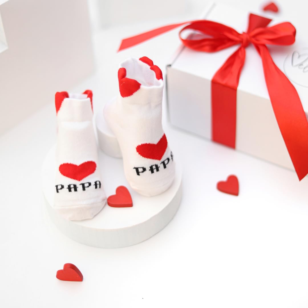 Set regalo di calzini per bambino bambina bambino 0-6 mesi 2 paia di calzini di cotone con adorabili motivi di cuori amo mamma/amo papà